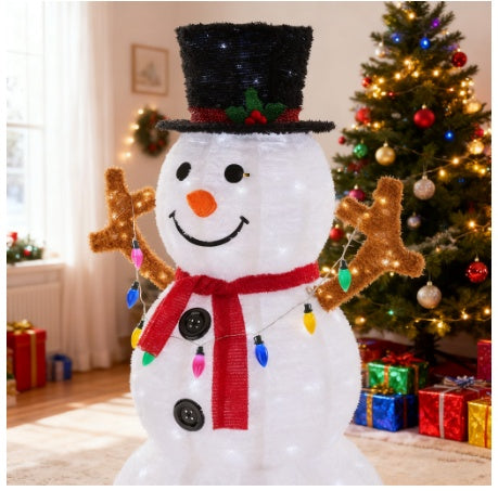 5ft Lighted Snowman, Large Outdoor Christmas Decoration With 200 LED Lights, Multicolored Scarf And Hat