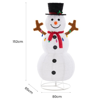 5ft Lighted Snowman, Large Outdoor Christmas Decoration With 200 LED Lights, Multicolored Scarf And Hat